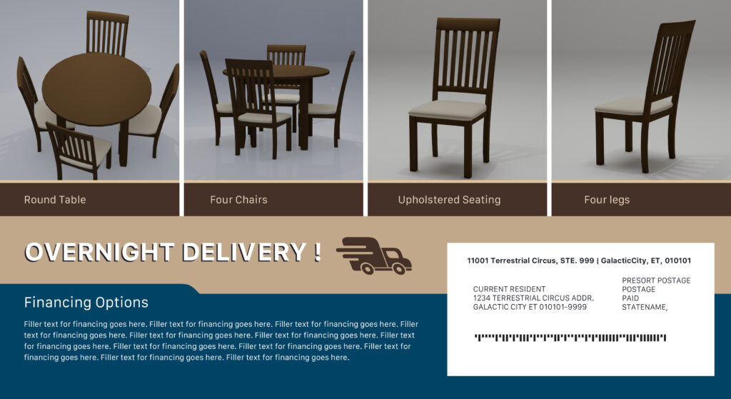 3D furniture Modeling used in a flyer concept. Back side